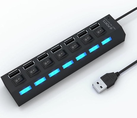 चीन एलईडी लाइट डिस्प्ले स्प्लिटर USB टेबल हब 2.0 7 पोर्ट विथ इंडिपेंडेंट स्विच कन्वर्टर मल्टी - इंटरफ़ेस आपूर्तिकर्ता